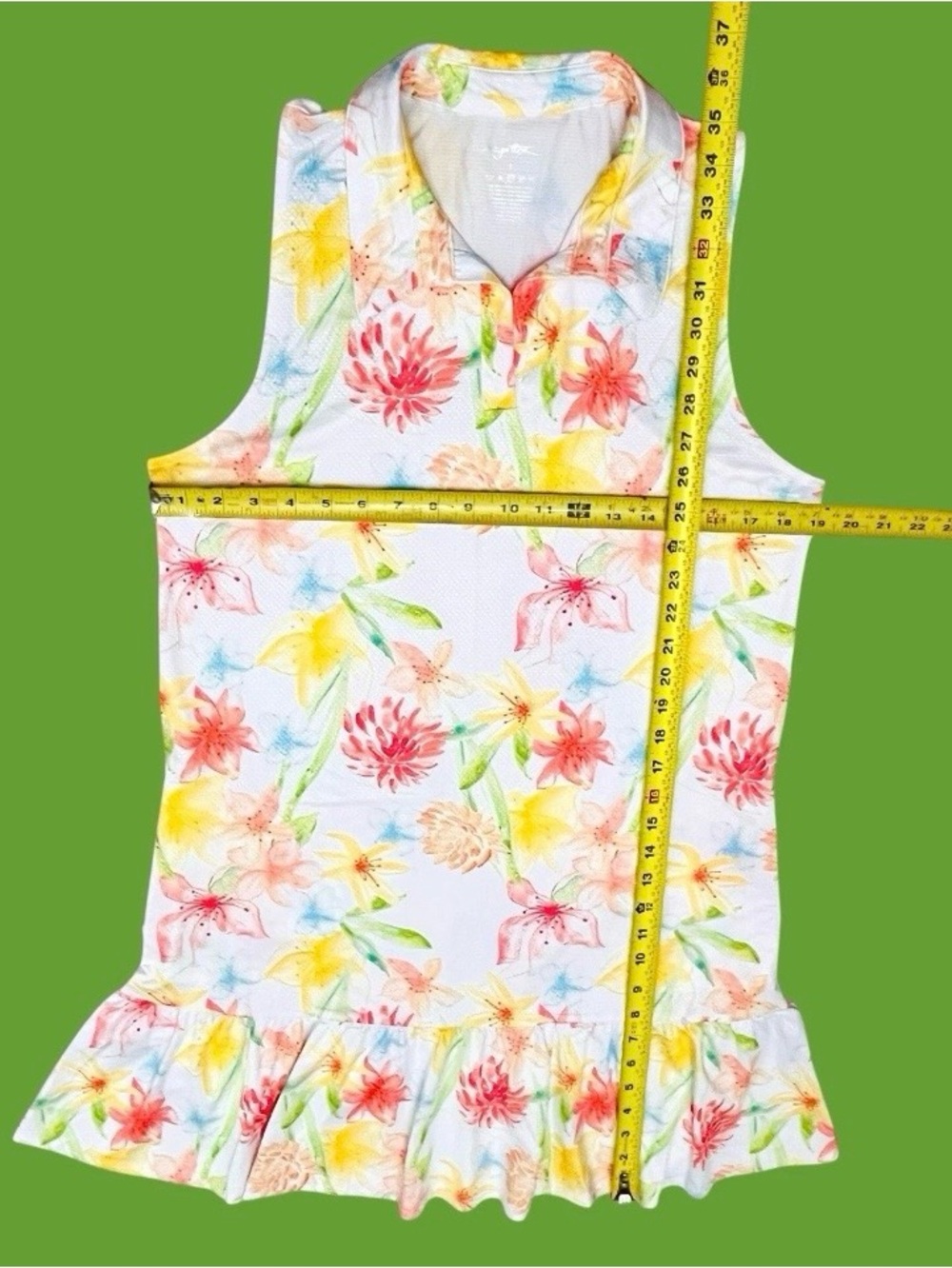 Gottex Dress Golf Tennis Tropical Lily Floral Sleeveless Ruffle Zip/Pockets L - Picture 9 of 11